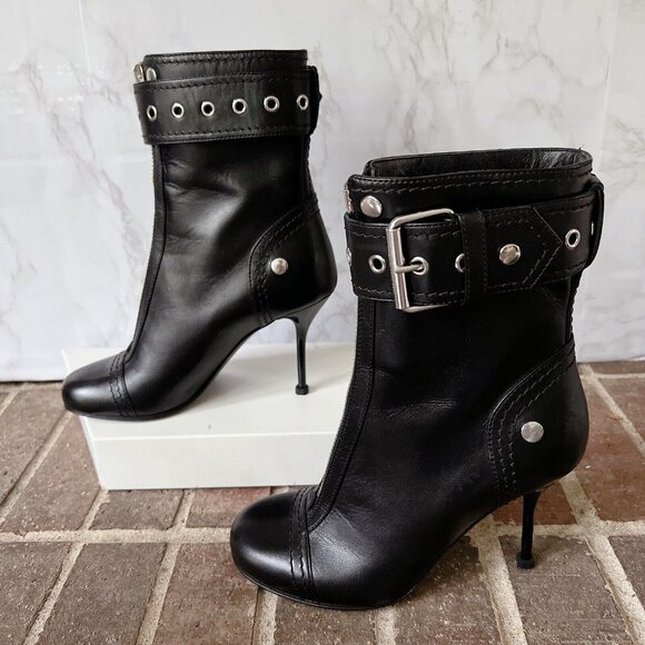 Alexander McQueen Biker Zipper Heeled Ankle Boots Black Leather EU 36 US 6 $1790 - Picture 2 of 13